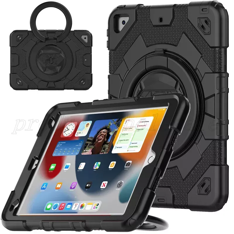 Multifunction Kickstand iPad Cases 3 in 1 Tablet PC Shockproof Shell 360 full Cover & strap & Screen Protector for iPad 10th 10.9 10.2 Air4 Air5 pro 11