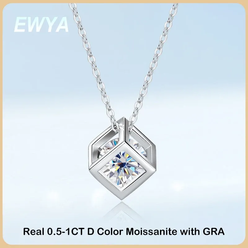 Colliers Ewya Real S925 STERLING Silver 1CT Collier de pendentif Moisanite pour les femmes Bijoux Fine Bijoux Diamond Neck Chain Colliers