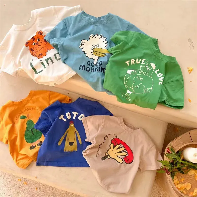 T-shirts enfants Tshirt Summer 2023 Tops pour garçons ShortSlee Girls Shirts Cartoon Enfants Blouse Baby Tees Tees Toddler Vêtements d'extérieur