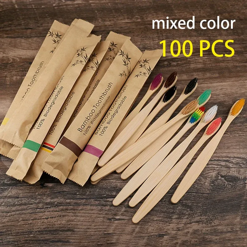 Cabeças 10/20/30/50/100pcs escovas de dentes de bambu de bambu