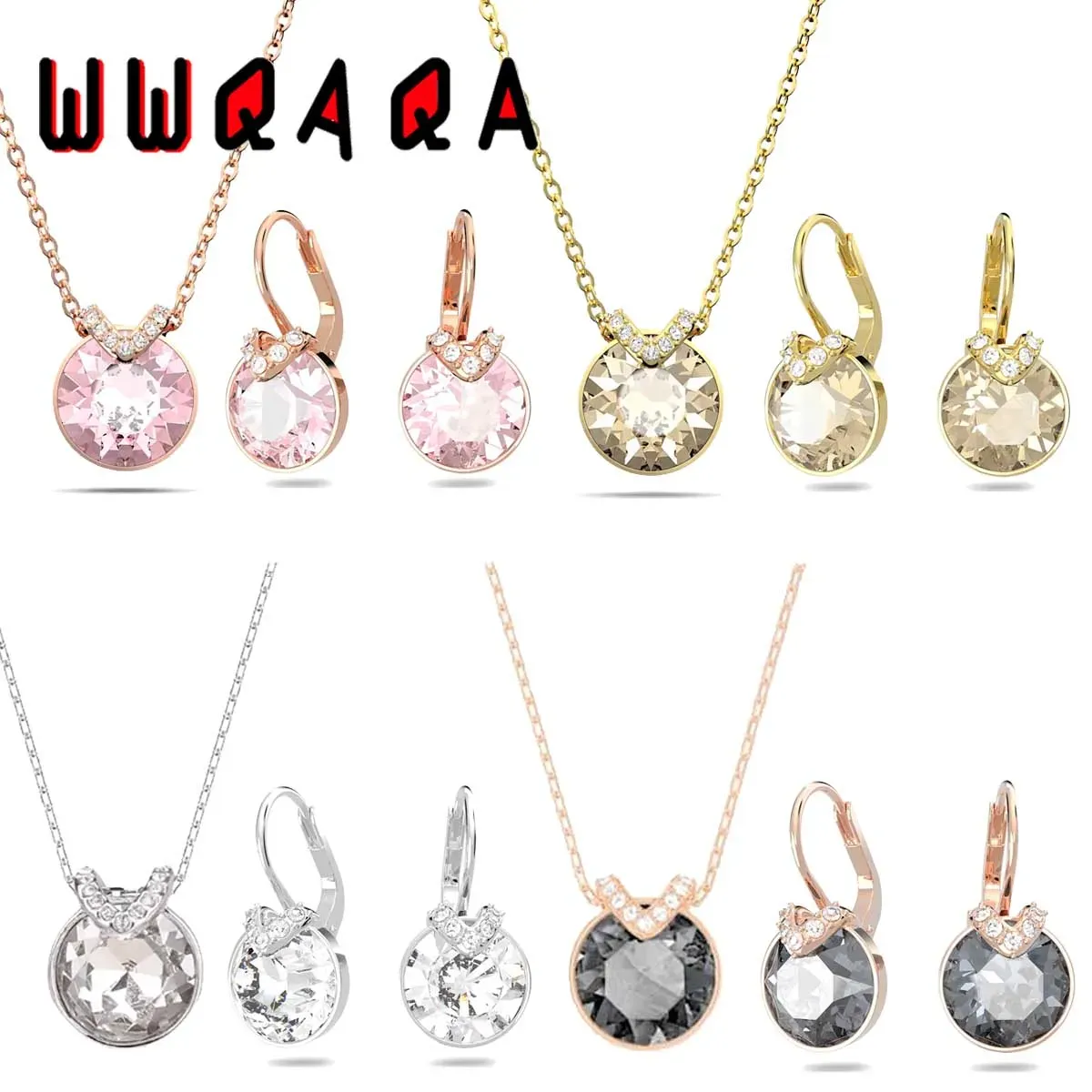 Necklaces 2024 Original Fine Jewelry Set Charm Simple Bella V Black Pink Water Drops Austrian Crystal Fashion Women's Necklace Earring