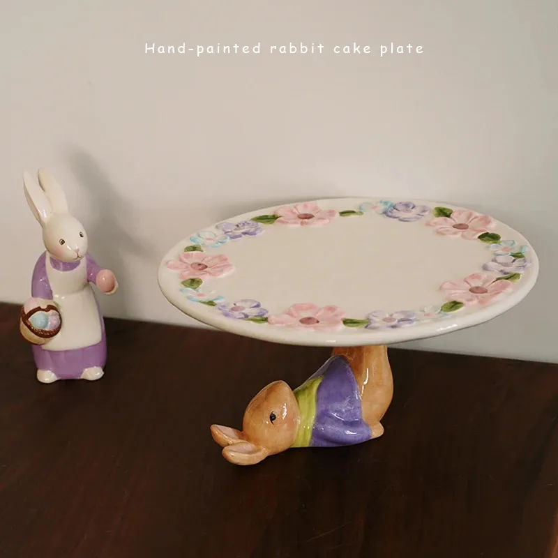 Śliczny styl ilustracji trójwymiarowy ceramiczny królik 8-calowy królik talerz popołudniowy herbatę