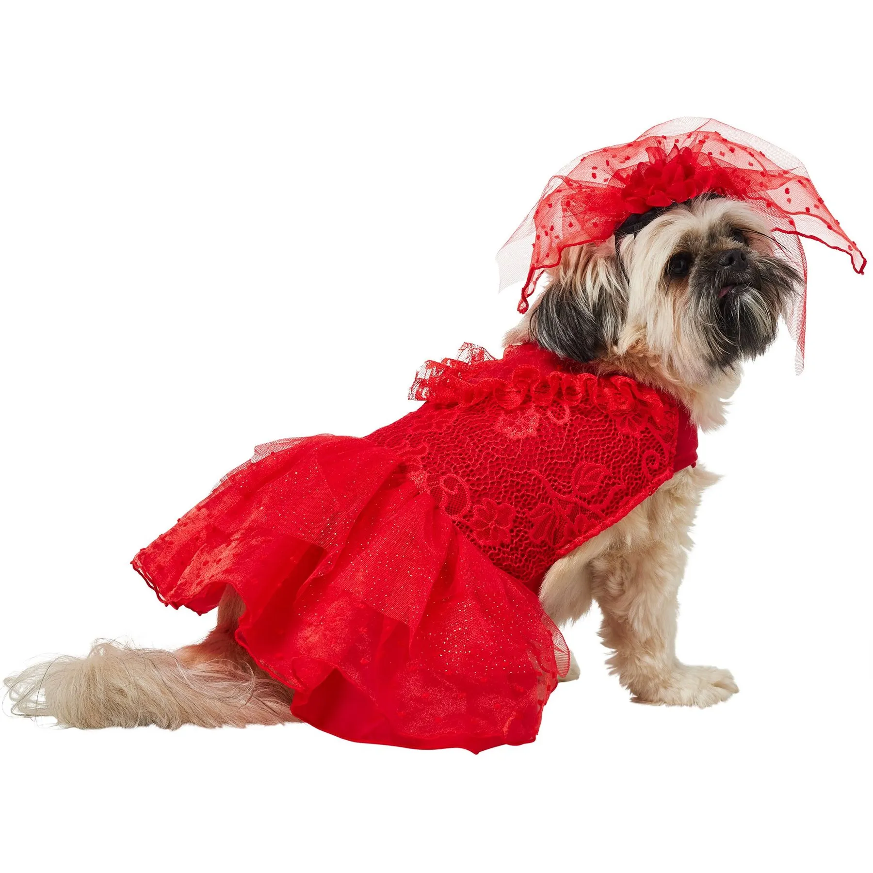 Red Ruffle Pet Dress Headpiece Premium Ladies Cat Dress, Fur Collar  Shop Now!