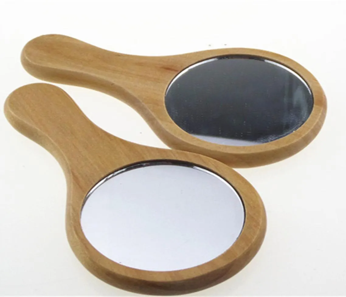 Ny naturlig träspegel trähandspegel vintage bärbar kompakt makeup fåfänga handhållen spegel med handtag F30826043024