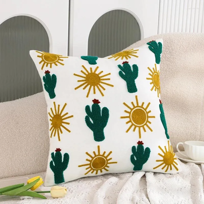 Pillow Embroidered Case Summer Cactus Dandelion Palm Tree Cotton Cover For Home Decoration 45x45cm Living Room