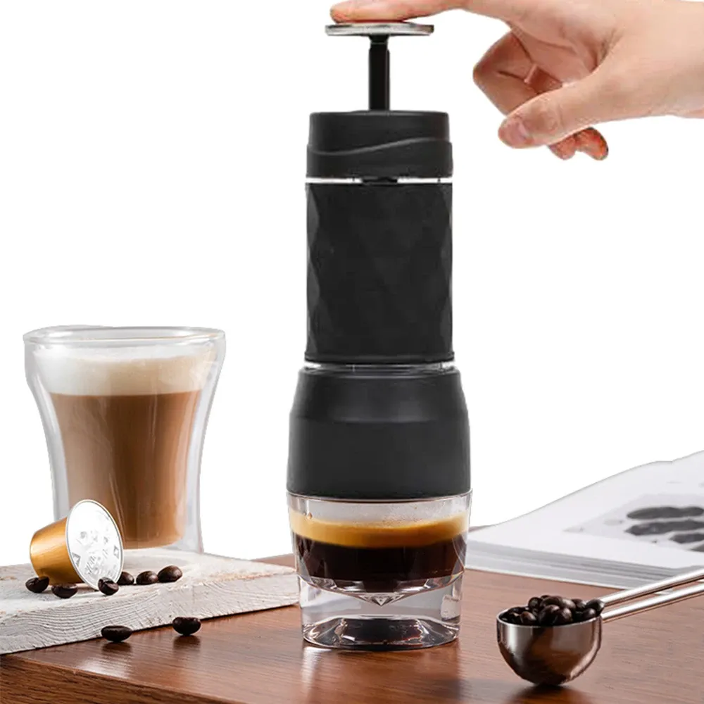 Kvarnar Espresso kaffestillverkare Handpress Capsule Ground Coffee Brewer Portable Manual Press Coffee Machine Fit kaffepulver/kapsel