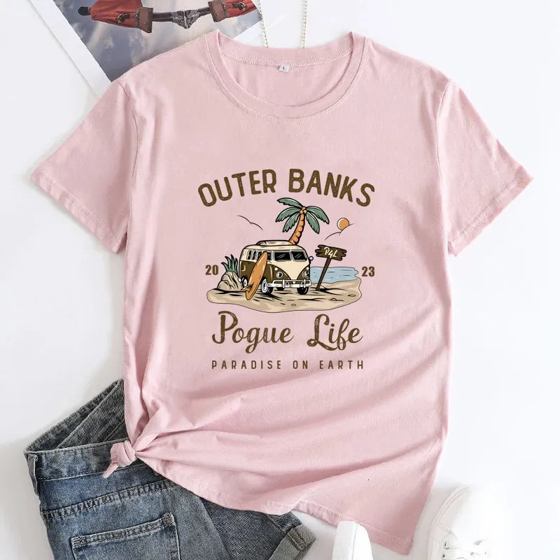 Pogue Life Van Travel T-shirt Vintage Summer Vacation Tshirts Camiseta Sassy Women Beach Surfing Top Tee Shirt 240409