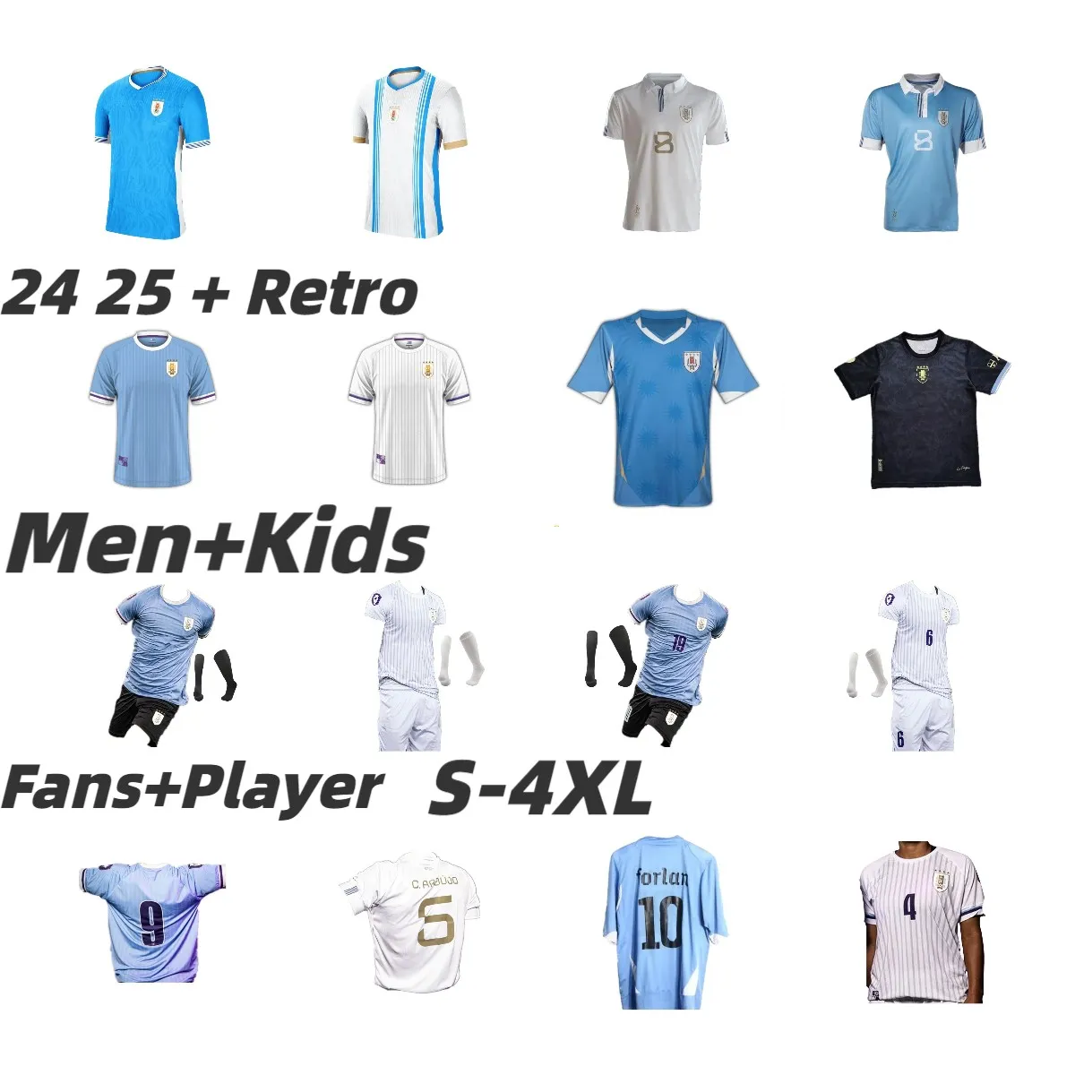 2024 2025 Uruguay Soccer Jersey 100th L.SUAREZ E.CAVANI Home away N.DE LA CRUZ National Team G.DE ARRASCAETA F.VAERDE R.ARAUJO R.BENTANCUR retro 2010 Forlan Football Shirt