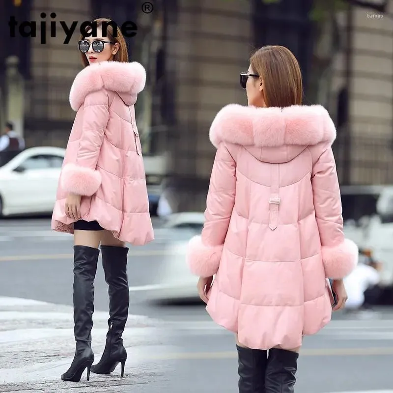 Pelle femminile vera pecora cappotto femmina pelliccia inverno con cappuccio con cappuccio giù per donne vestiti da donna 2024 coreanestri coreani vere 2500