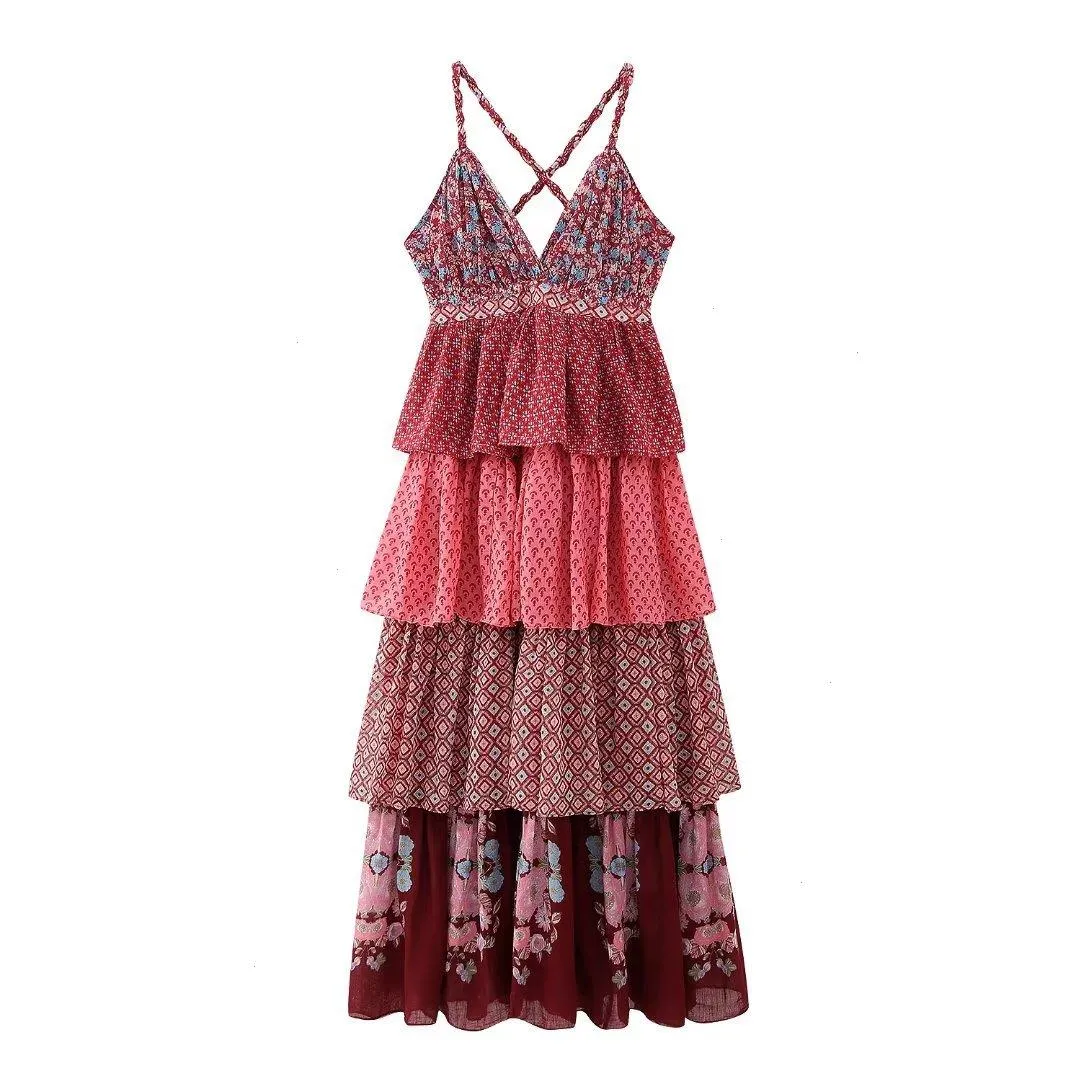 Wholesale Summer Style Womens Printed Layered Ruffled Dress