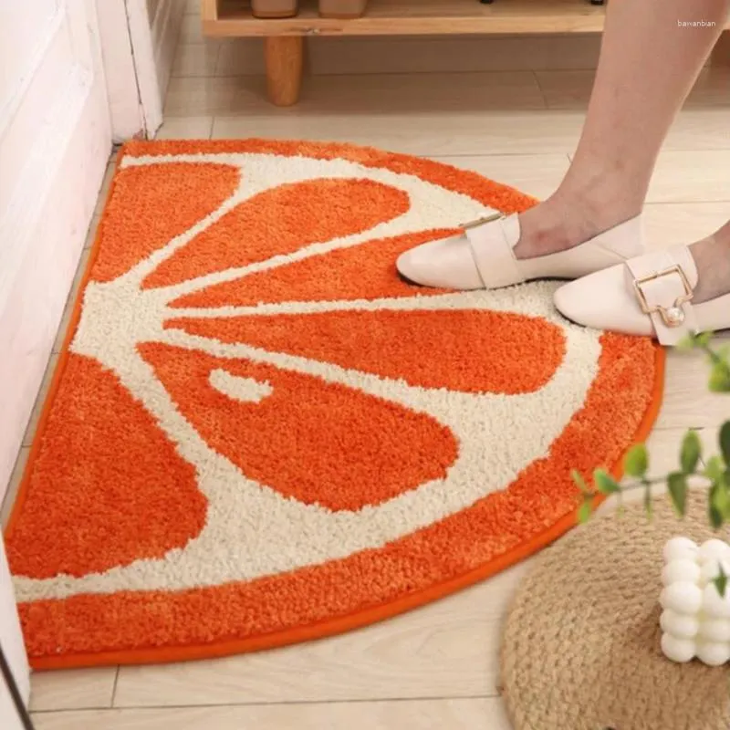 Badmatten halbe runde Obstscheibe für Badezimmer Anti -Slip gemütlicher orange Teppich flauschiger gelbe Teppich