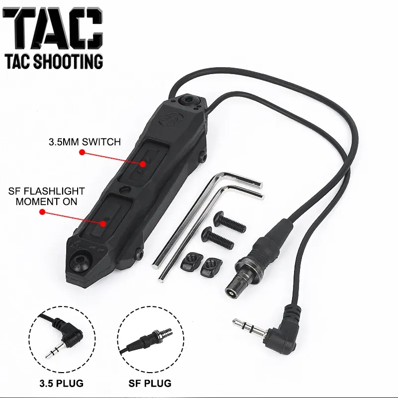 SCOPES Interruptor de presión de doble función táctica para PEQ15 SureFir M600 M300 Hunting Linterna Airsoft Accesorios de armas de pistola