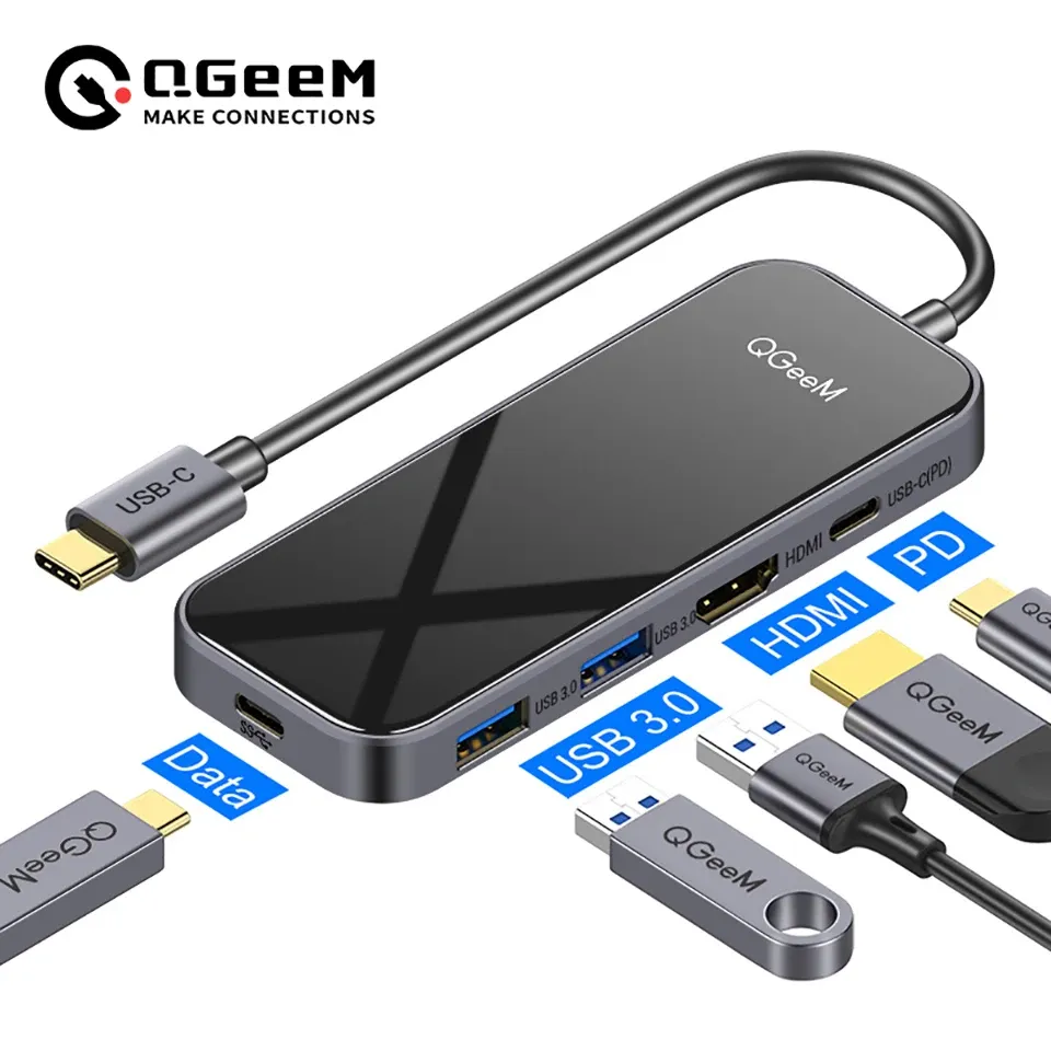 HUBS QGEEM USB C HUB FOR MACBOOK PRO MULTI USB 3.1 HUB TYPE C 3.0 HUB HDMI PDアダプター用IPAD Pro OTGスプリッター充電USB Cドック