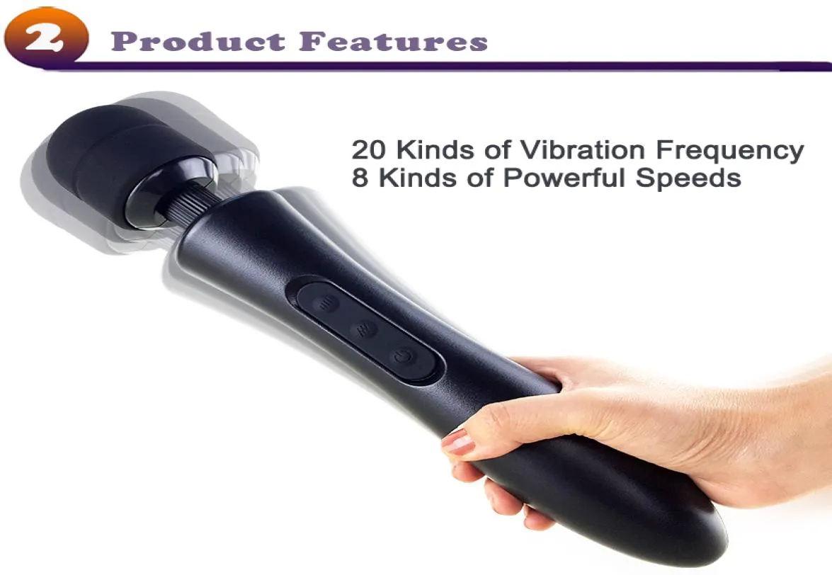 Masseur de tête 8 vitesses de masseurs de baguettes en silicone USB Charges puissantes vibrateurs magiques de bâton de massage