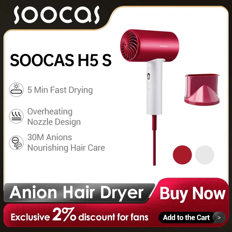 Dryer SOOCAS H5 Hair Dryer S Portable Intelligent Thermostatic 1800W High Power Negative Ion Hair Dryer