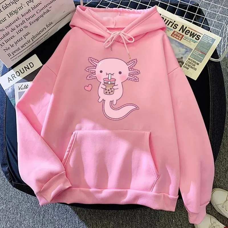 Women's Hoodies Kawaii Cute Axolotl Drink Milk Pattern Printed Hoodie Casual Outdoor Comfortable Pullover Sports