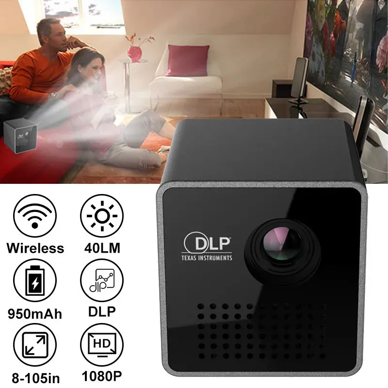 Sistema unic p1s wifi wifi wireless bolso dlp mini projetor portátil 40 ANSI lumens micro miracast dlna projetor unic p1 + h wifi