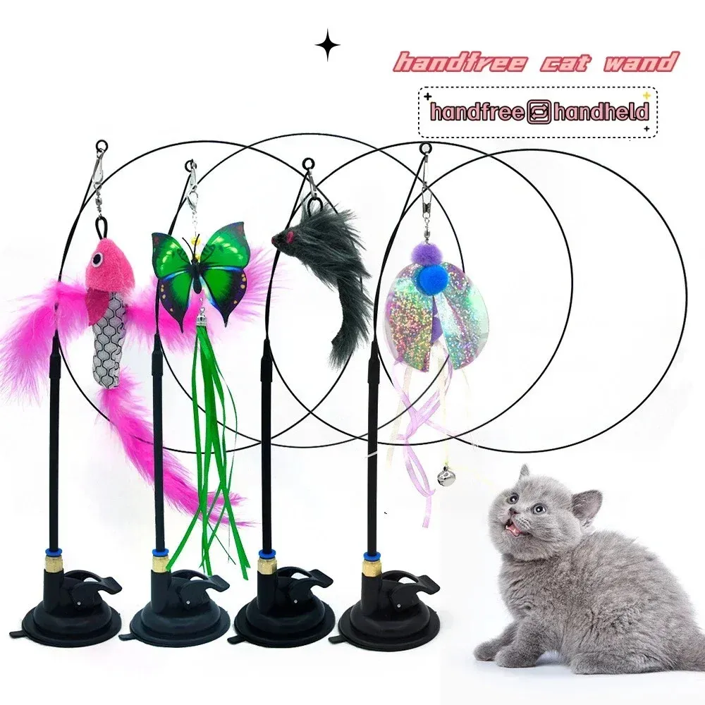 Pet Cat Toy Wand Fluffy Feather with Bell Sucker Stick Interactive Toys for Cats Catten Hunting Exercice Exercice Produit 240410