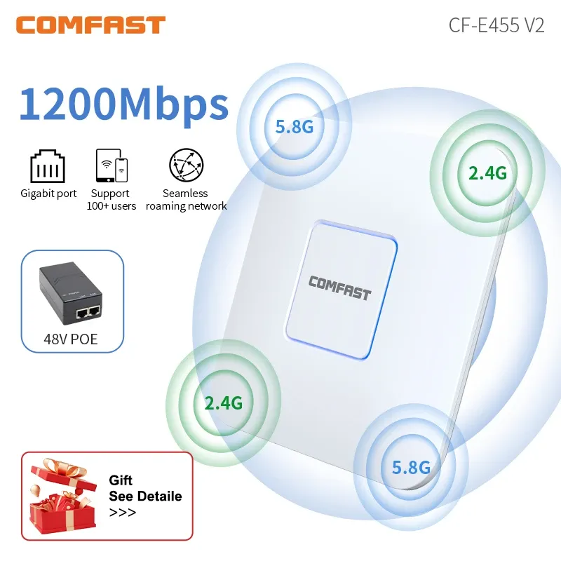 Маршрутизаторы 1200 Мбит / с двойной полосы Wi -Fi Point Repeater indor потолок Repetidor de sinal wi fi 5g Gigabit Port Router Puessant para casa