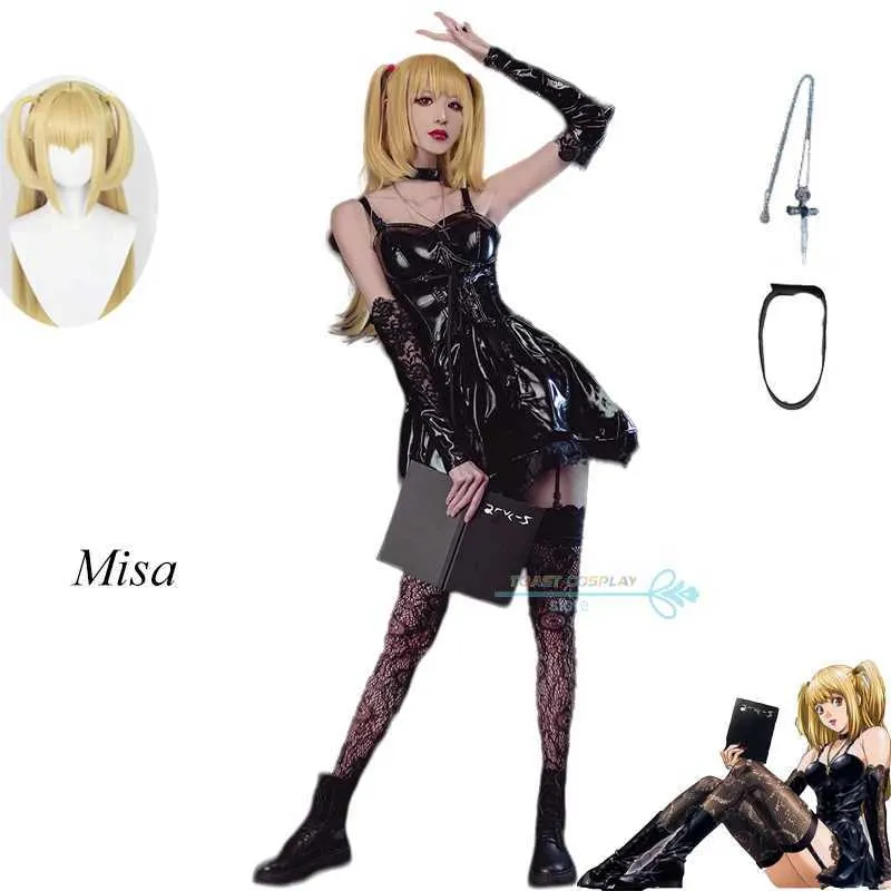 الأزياء الأنيمي Amane Misa Cosplay Anime Death Note Amane Misa cosplay تأتي اللباس الباروكة قلادة كاملة مجموعة الموت ملاحظة الأدوار ملابس y240422