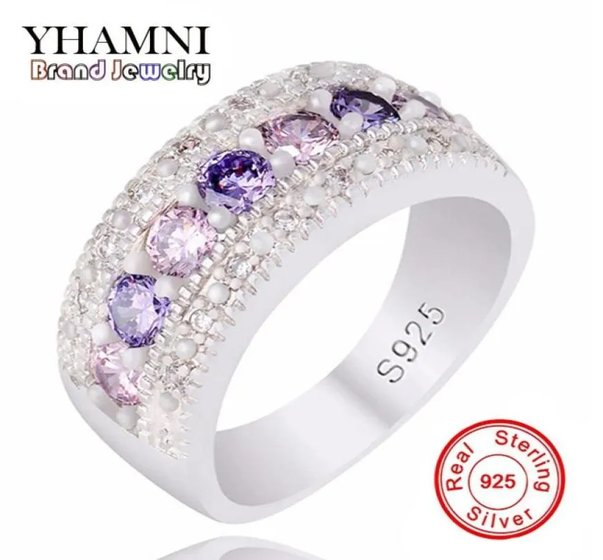 Yhamni Real Slata Silver Wedding Rings for Women Colorful Diamond Princess Party Beautiful Rings Fine Jewelry PJ14779970511351445