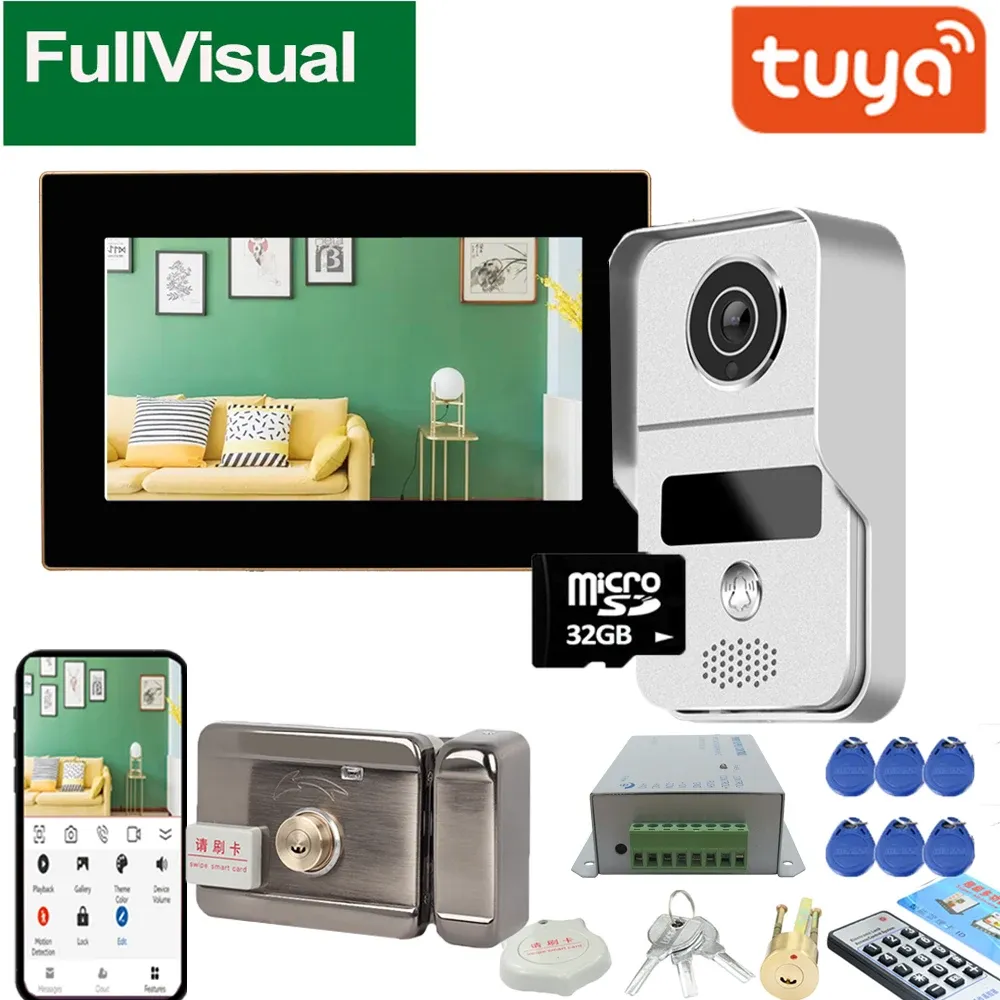Contrôle Fulal WiFi Wireless Video Door Téléphone Lock Bell 1080p Écran tactile Vidéo Interphone Tuya Smart Life Motion Detection Record
