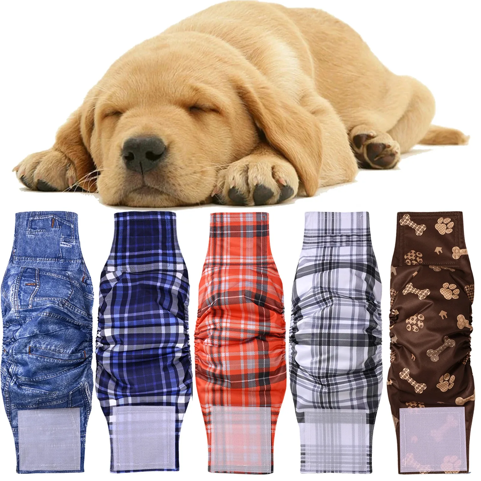 Shorts OHBABYKA Bande di pancia lavabile per cani maschi Riutilizzabili 5 pacchi regolabili di pannolini per cani avvolgono i pannolini per cani maschi ad alto assorbimento