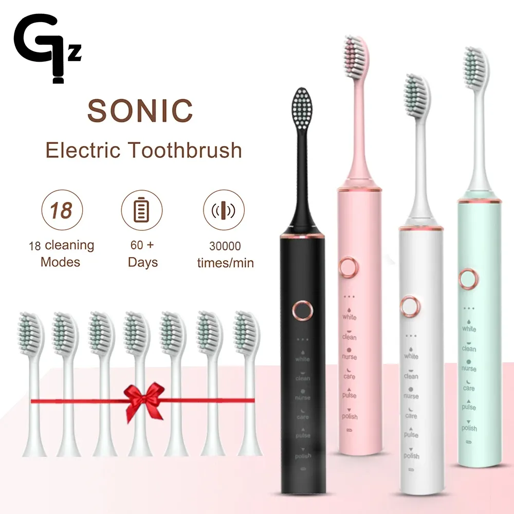 Heads New 2023 GZN100 Sonic Electric Toothbrush Adult Timer Brush 6 Mode USB Charger Rechargeable Tooth Brushes Replacement Heads Set