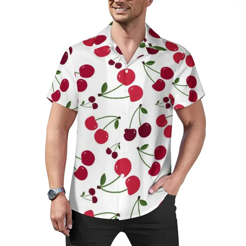 Herren lässige Hemden frisches Obstdruck Hemd süßes Kirschmuster Strand losen Hawaiianer lustiger Blusen kurzärmelde maßgeschneiderte Oversize -Tops