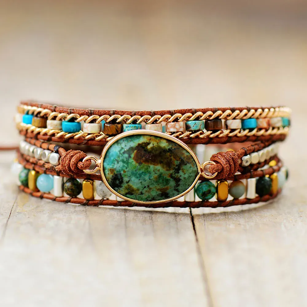 Armbanden prachtige nieuwe multi -streng lederen wrap armbanden natuurlijke turquoises handgemaakte kralen koord braclet homme dames sieraden bijoux