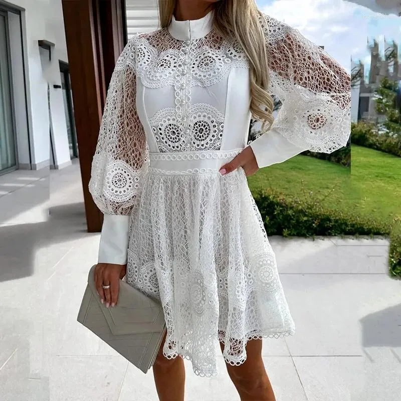 Casual Dresses White Shirt Dress Guipure Lace Patch With Cami Women 2024 Spring Wedding Hollow Out Loose Y2k Party Holiday Vestido