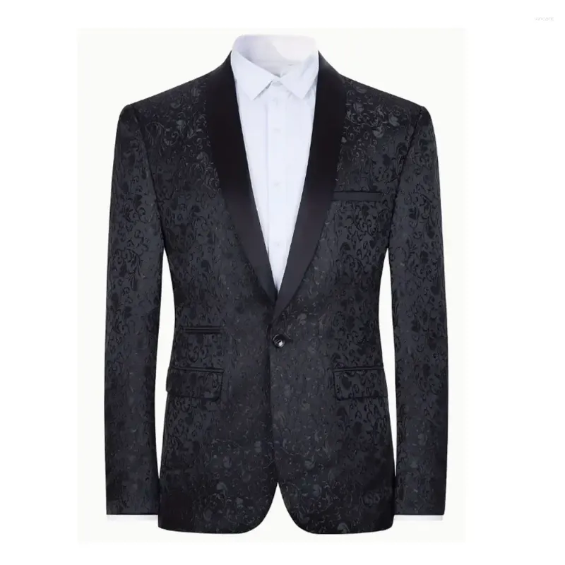 Herrdräkter blazer elegant jacquard vävd en knapp man sjal krage affärskläder