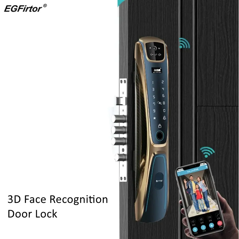 Kontroll 3D Face Recognition Cat Eye FingerPrint WiFi Smart Door Lock Password IC Card App Control Backup Unlock For Home Apartment