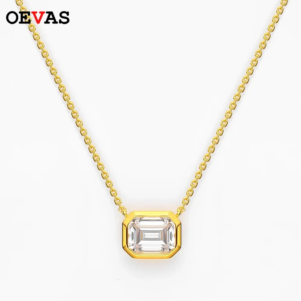 Necklaces OEVAS 6*8mm 2 Carats Real Moissanite 100% 925 Sterling Silver Gold Plated Pendant Necklace For Women Sparkling Fine Jewelry Gift