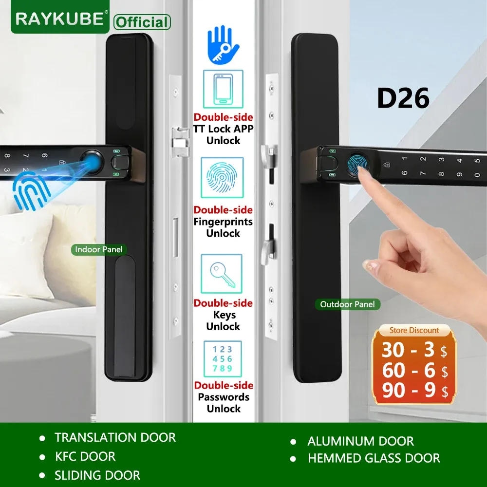 Controllo Raykube D26 TT Blocco doppio blocco della porta intelligente di impronta digitale con password doppia/ tasto doppio per KFC/ porta scorrevole