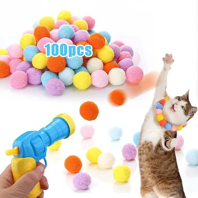 Cat Toys Interactive Training Toy for Pet Kitten Creative Mini Shooting Gun Games Stretch Plush Ball levererar 240410