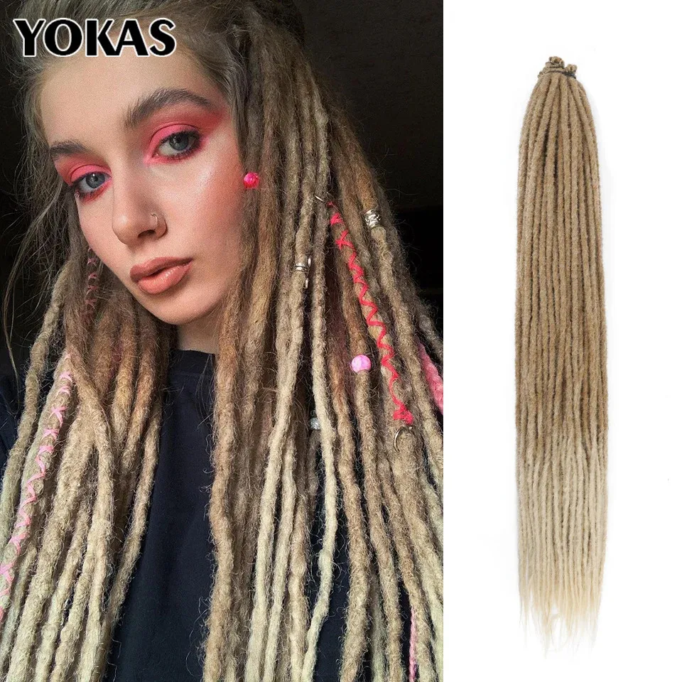 Yokas Synthetic DreadLock Handmade Crochet Hair 24 36インチのドレッドかぎ針編みのかぎ針編みの編組DreadLocks Hair 240409
