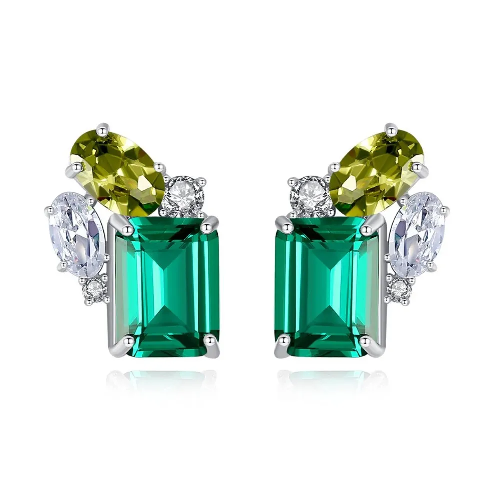 Emerald Gemstone Stud -oorbellen S925 Zilveren glanzende zirkoon oorbellen Europees Temperament Niche Design Jewelry294Q