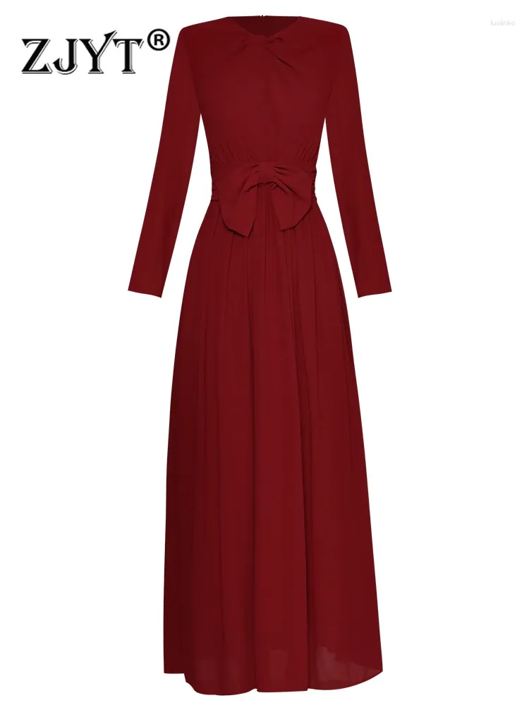 Robes décontractées zjyt piste de mode arc rouge long pour les femmes soirée de fête de fête de créateur élégant 2024