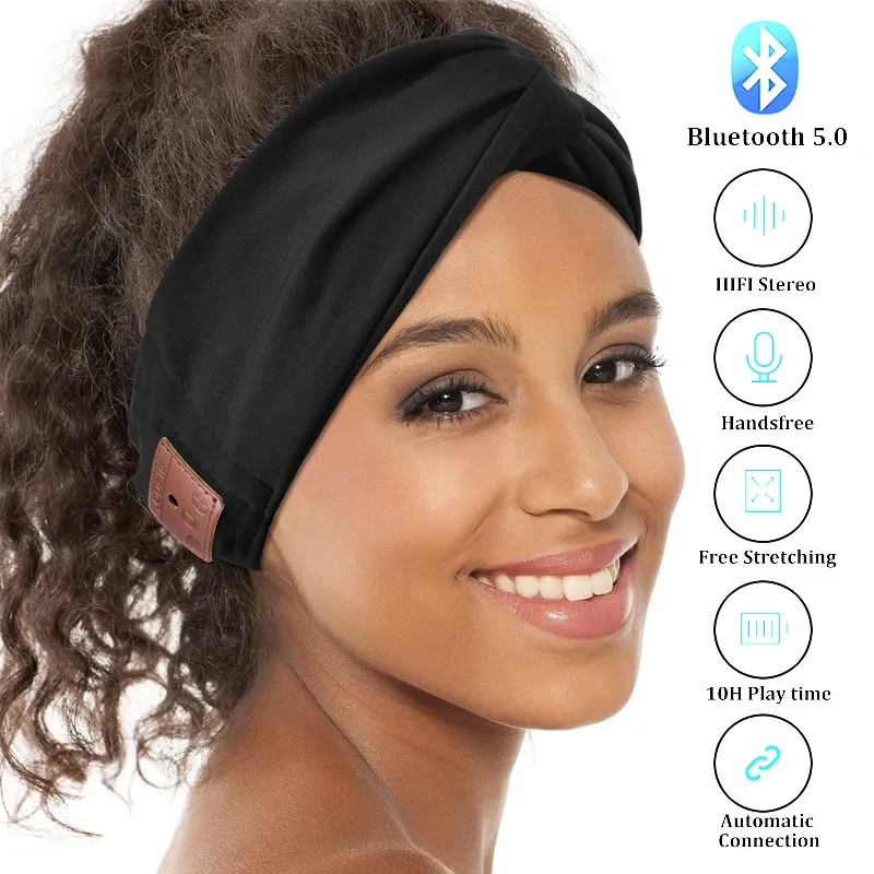 Earphones Wireless Sleep Headphone Bluetooth Stereo Headband Sports Music Headset Wash Face Hairbands with Mic for Women Girls Turban