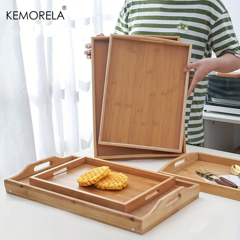 Organizacja Kemorela 1pcs Prostokątne drewniane tacki palecie schowki kuchenne