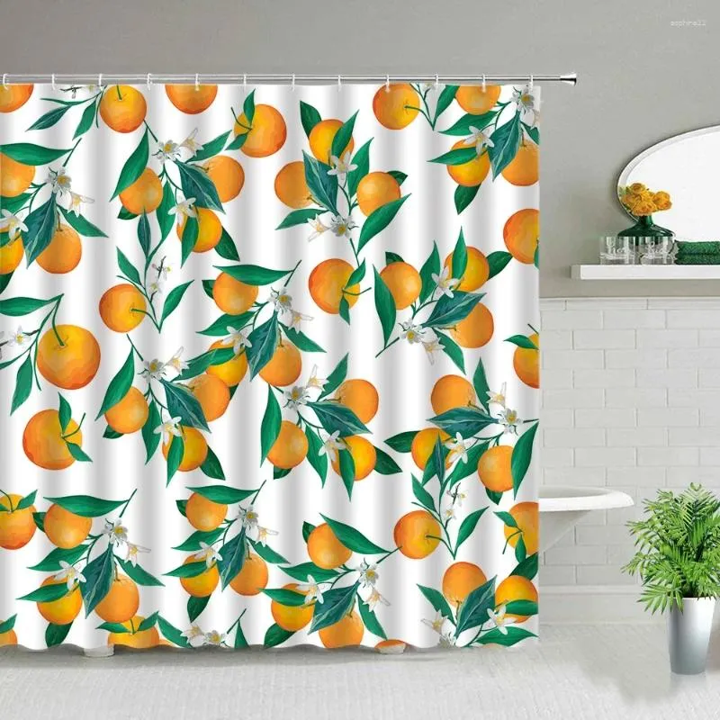 Rideaux de douche fruit d'été jaune motif orange exotique fleur verte laisse la salle de bain écran étanche rideau de suspension