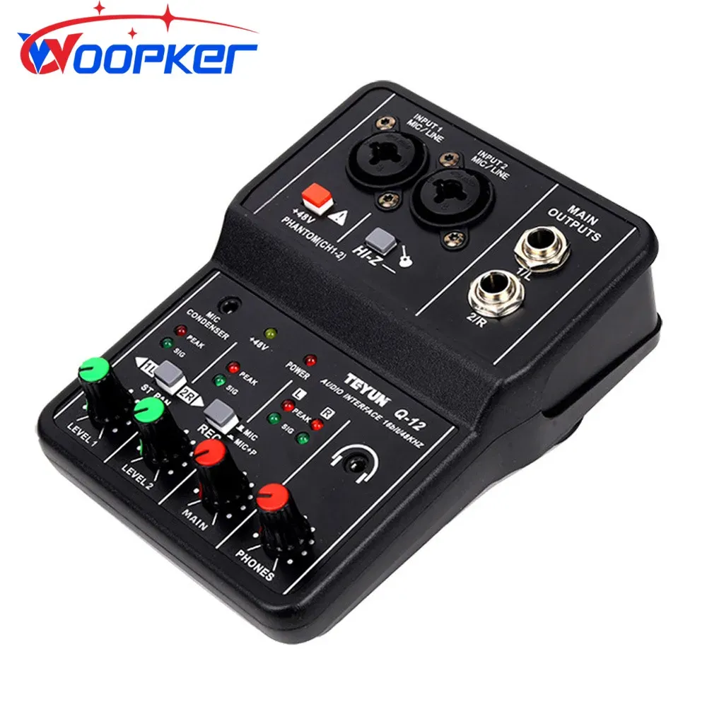 Player Woopker Sound Card Mikser Mikser Console System System 2Channel z mocą 48V Power Stereo do nagrywania śpiewu na PC