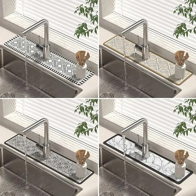 Tappeti 10x38 cm tappetino per rubinetto tappetino da banco cucina scarico anti-mildew asciugatura dell'acqua assorbente cuscinetto da bagno