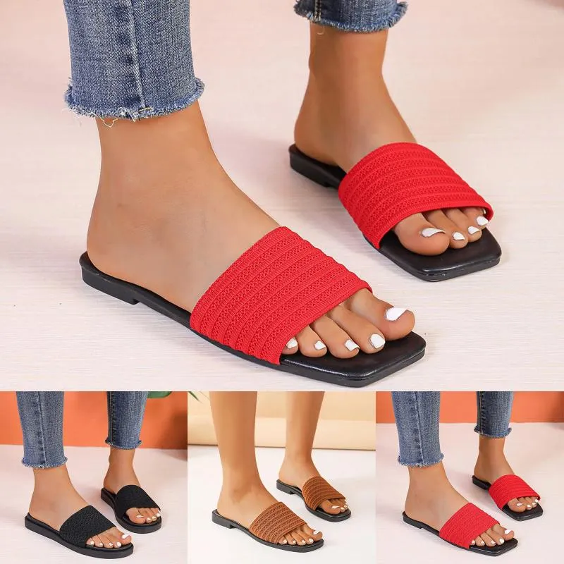 Slippers Ladies Fashion Summer en maille respirante Toe Toe Open Flat Womens avec soutien