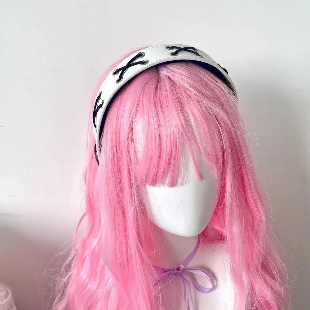 Y2K Women Girl Lolita Punk Rivets Leather Hair Hoop From Kua05