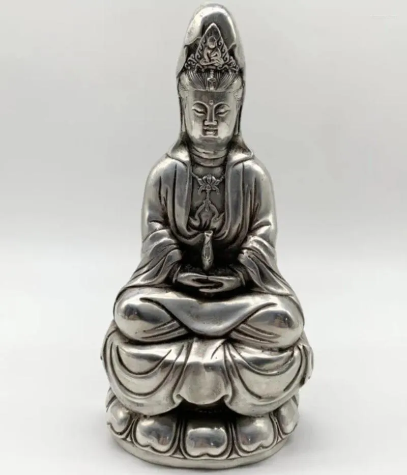 Figurines décoratives Archaize Copper blanc Sit Lotus Guanyin Bouddha Artisanat Statue