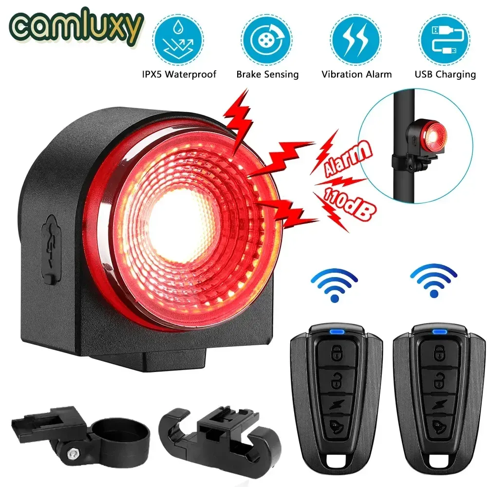 Controleer Camlux -waterdichte slimme auto -remdetectielicht licht draadloze fiets inbreker alarm USB lading op afstand afstandsbediening fiets anti diefstallamp