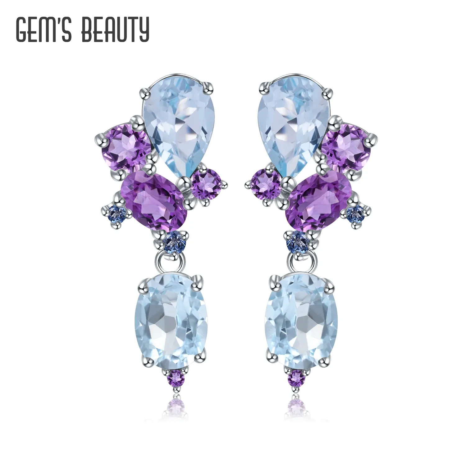 Серьги Gem's Beauty Luxury Gemstone Серьги 925 Серебряные стерлингового серебряного серебряного аметиста с серьгами из ручной работы