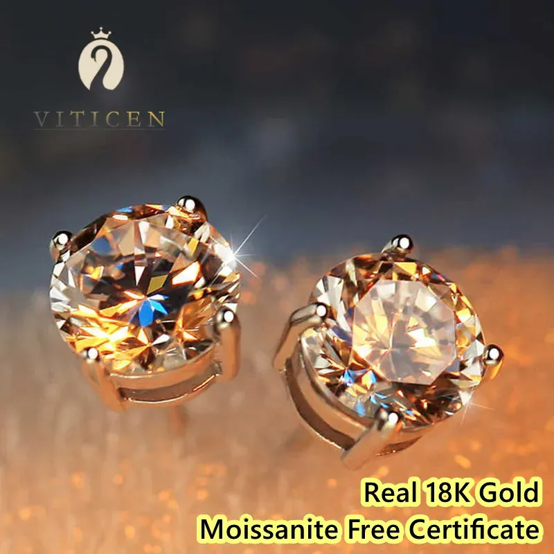 Earrings VITICEN Original Real 18K Gold Moissanite Diamond Earrings Authentic AU750 Present Exquisite Gift For Woman Female Fine Jewelry